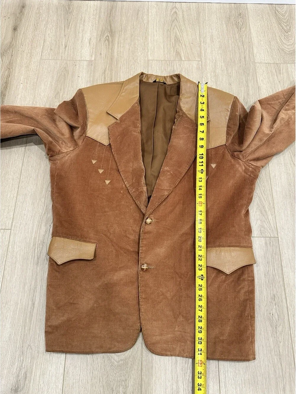 VTG Pioneer Wear Brown Corduroy Leather Cowboy Blazer Jacket Rockabilly Sz 48